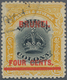 05012 Brunei: 1906, Labuan Stamp 4c. On 12c. Black And Yellow With Red Opt. 'BRUNEI' With Variety 'line Th - Brunei (1984-...)