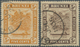 05036 Brunei: 1924/1933, 'Huts And Canoe' 5c. Orange And 5c. Brown Both With Variety 'RETOUCHED 5c', Very - Brunei (1984-...)