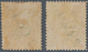 05165 Labuan: 1885, QV 8c. Carmine Handstamped Diagonal '2 Cents' In Type 9 Two Stamps With Normal Or REVE - Sonstige & Ohne Zuordnung