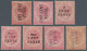 06489 Malaiische Staaten - Perak: 1886-87, Seven Single 2c. Rose With Various "One Cent" Overprints, I.e. - Perak