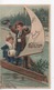 Cpa.Fantaisie.Gaufrée.Bonne Année.1907.Deux Enfants Dans Un Petit Bateau.dorure - Other & Unclassified