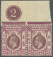 08583 Hongkong: 1921, KGV 25c. Purple And Magenta With Wmk. Mult Script CA Horizontal Pair From Upper Marg - Sonstige & Ohne Zuordnung