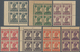 09241 Kuwait: 1945 India KGVI. (white Background) Complete Set Of 13 Each In BLOCK OF FOUR, Most Of Them W - Kuwait