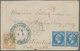 11541 Algerien: 1862, France 10 C Yellow-brown And 2 X 20 C Blue Napoleon, Each Stamp Tied With Numeral Ca - Algerien (1962-...)