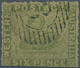 11676 Westaustralien: 1860/64, 6d Sage-green, Rouletted 14, Lightly Cancelled By Part Numeral, Roulettes I - Briefe U. Dokumente