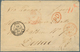 11850 Chile: 1864, Stampless Folded Envelope Tied By Red Crown Mark "PAID AT VALPARAISO", Ms. "VIA PANAMA" - Chile