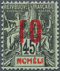 12271 Moheli: 1912, 10 C./45 C., Inscription Of Mohéli Double Printing, Unsued Mounted Mint (cat. Yv. 800. - Sonstige & Ohne Zuordnung