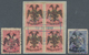 13317 Albanien: 1913 Turkey 1909 20pa. Rose, Single And Block Of Four, Plus 1pi. Blue All Optd. Double Eag - Albanie