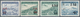 13334 Albanien: 1952, Airmail Stamp 2 Lek And 5 Lek With Red Overprint As Well As 5 Lek And 10 Lek With Bl - Albanien