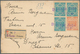 13504 Estland: 1918, 5 K Reddish-orange And 15 K Blue Block Of Three Cancelled With Provisionally Violet T - Estland