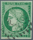 13556 Frankreich: 1850, 15 C. Green Ceres Imperf With Well Margins, Used With Grid Cancellation, Signed. S - Oblitérés