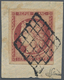 13580 Frankreich: 1850, Ceres 1 Fr. Dark Carmine "carmin Foncé", Stamp On Cut Square Of Cover Tied By Rhom - Gebraucht