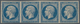 13592 Frankreich: 1853, Napoléon 20 C. Blue, Unused Horizontal Strip Of 4 Small Shortages On Reverse. (Yve - Oblitérés