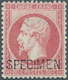 13606 Frankreich: 1862, 80 C. Napoleon Rose, Unused With Original Gum, Overprint "SPECIMEN" And Normal Per - Gebraucht