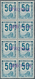 13935A Frankreich - Postpaketmarken: 1952, 50fr. Light Blue, Block Of Eight With Four Specimen Overprints, - Autres & Non Classés