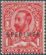 14178 Großbritannien: 1912, 1d. Scarlet, Wm Simple Cipher, Die 1B, With "Specimen" Overprint, Unmounted Mi - Autres & Non Classés