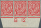 14193 Großbritannien: 1912, 1d. Scarlet, Wm Multiple Crown, Bottom Marginal Strip Of Three With Control "B - Sonstige & Ohne Zuordnung