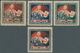 14933 Lettland: 1921, Rotes Kreuz "DIVI 2 RUB 2" Auf 20 Kop, 40 Kop, 50 Kop Und 1R. Mit Blauem Geldschein- - Lettonie