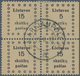 15079 Litauen: 1919, 15 Sk Black Block Of Four Reprint With Plate Flaw "5" On Right Upper Stamp (fields 9+ - Lituanie