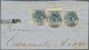 15323 Österreich: 1850, 9 Kr. Blau HP Type III Drei Voll- Bis überrandige Werte (1 X Randstück) Auf Großem - Ungebraucht