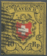 16056 Schweiz: 1850: 10 Rp RAYON II Ohne Kreuzeinfassung, Type 16, Stein B-LU, KARTONPAPIER, Entwertet Mit - Ungebraucht