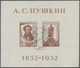 16200 Sowjetunion: 1937, Pushkin Souvenir Sheet, Two Copies Oblit. By Black Resp. By RED C.d.s., Slight Ma - Lettres & Documents