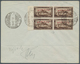 16282 Triest - Zone A: 1949, A Block Of Four 100 Lire Deep Brown With Red Imprint "A.M.G.-F.T.T." On Blanc - Ungebraucht