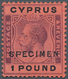 16618 Zypern: 1923, KGV 1£ Purple And Black/red With 'Mult. Crown CA' Wmk. And Black Opt. SPECIMEN, Mint H - Sonstige & Ohne Zuordnung