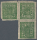 23690 Nepal: 1880/1940 (ca.), Mint And Used On Stock Card, Inc. 4 A. Green Unit Of 3, Plus 1 A. Black Larg - Nepal