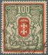 19079 Danzig: 1922 Hochformat 100 M Staatswappen Dunkelzinnober/grünoliv-gold, Sauber Durchstochen Und Ges - Other & Unclassified