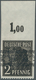 20754 Bizone: 1948, Bandaufdruck 2 Pfg. Platten-Oberrandstück Dreiseitig UNGEZÄHNT Nur Unten Gezähnt, Einw - Other & Unclassified