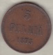 Finlande . 5 Pennia 1875 . Alexander II - Finlande