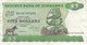 BILLETE DE ZIMBAWE DE 5 DOLLARS DEL AÑO 1983 (BANKNOTE-BANK NOTE) CEBRA-ZEBRA - Zimbabwe