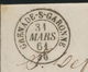 1861 Lettre N°14A 20c Bleu PC 1449 CAD Grenade-S-Garonne HAUTE-GARONNE P576 - 1849-1876: Periodo Classico