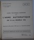 Arme Automatique 7,5mm 1952 - AA52 - Guide Technique Sommaire MAT1038 - Documents