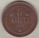 Sweden , 5 Ore 1878  Oscar II , Bronze , KM# 736 - Sweden