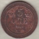 Sweden , 5 Ore 1882 Overdate 2/1 , Oscar II , Bronze , KM# 736, Rare - Suède