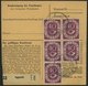 BUNDESREPUBLIK 133 BRIEF, 1954, 40 Pf. Posthorn Im Fünferblock Rückseitig Mit 20 Pf. Zusatzfrankatur Auf Paketkarte Aus  - Usados