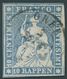 SCHWEIZ BUNDESPOST 14IIByo O, 1857, 10 Rp. Blau, Roter Seidenfaden, Berner Druck II, (Zst. 23Cc), Mit Druckabart Fehlend - 1843-1852 Federal & Cantonal Stamps