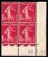 FRANCE - N° 238 - SEMEUSE - 1F10 ROSE - BLOC DE 4 COINS DATE DU 20.1.27 - SANS LES SIGNATURES DE MOUCHON ET ROTY. - Unused Stamps