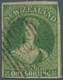 00304 Neuseeland: 1855 'Chalon Head' 1s. Pale Yellow-green, Wmk Large Star, Used And Cancelled By Numeral - Neufs
