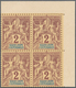 Delcampe - 00509 Guadeloupe: 1892, Complete Serie Of Definitives From 1 C To 1 F, In Total 13 Blocks Of 4, Printed On - Storia Postale