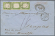 00825 Italien - Altitalienische Staaten: Sardinien: 1857, 5 Cents. Green Olive Yellow, Vertical Strip Of T - Sardegna