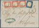 00855 Italien - Altitalienische Staaten: Sardinien: 1855, 40 Cents Dark Vermillion, Vertical Strip Of Thre - Sardinia