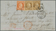 01437 Frankreich: 1852 (7 Aug) Folded Letter From Paris To New York, Franked With Pair Of 10c Bistre (marg - Oblitérés