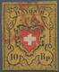 01621 Schweiz: 1850 Rayon II 10 Rp. Schwarz/rot/gelbocker, Sogenannte "Tabakbraun", Type 28 Vom Stein A1-U - Ongebruikt