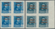 01674 Spanien: 1938, Airmails, 50c. Slate And 1pts. Blue, Each As IMPERFORATE Block Of Four With INVERTED - Oblitérés