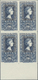 01685 Spanien: 1950, Centenary Of Spanish Stamps Complete Set Of Eight In Blocks Of Four From Lower Margin - Gebruikt