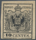 01866 Österreich - Lombardei Und Venetien: 1850, 10 Cmi Schwarz, Handpapier, Dreiseits Voll-, Unten Schmal - Lombardo-Vénétie