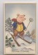 Bonne Année - COCHON Sur Des SKIS - Nouvel An